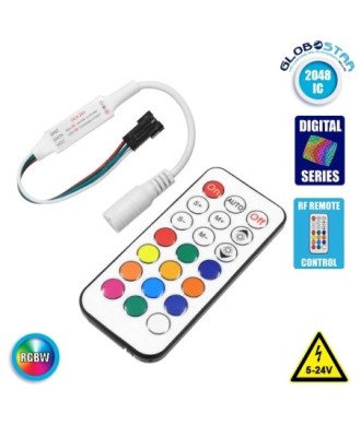 GloboStar® 73441 Ασύρματος LED Mini Dream-Color Magic Digital RGBW Controller με Χειριστήριο RF 21 Keys για LED Digital RGBW Προϊόντα 5v - 12v - 24v 2048 IC